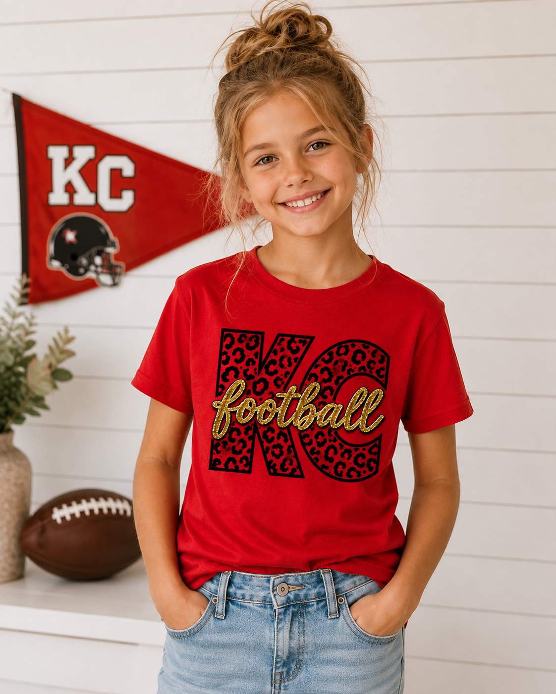 KC Football Glitter Leopard Onesie/Tshirt
