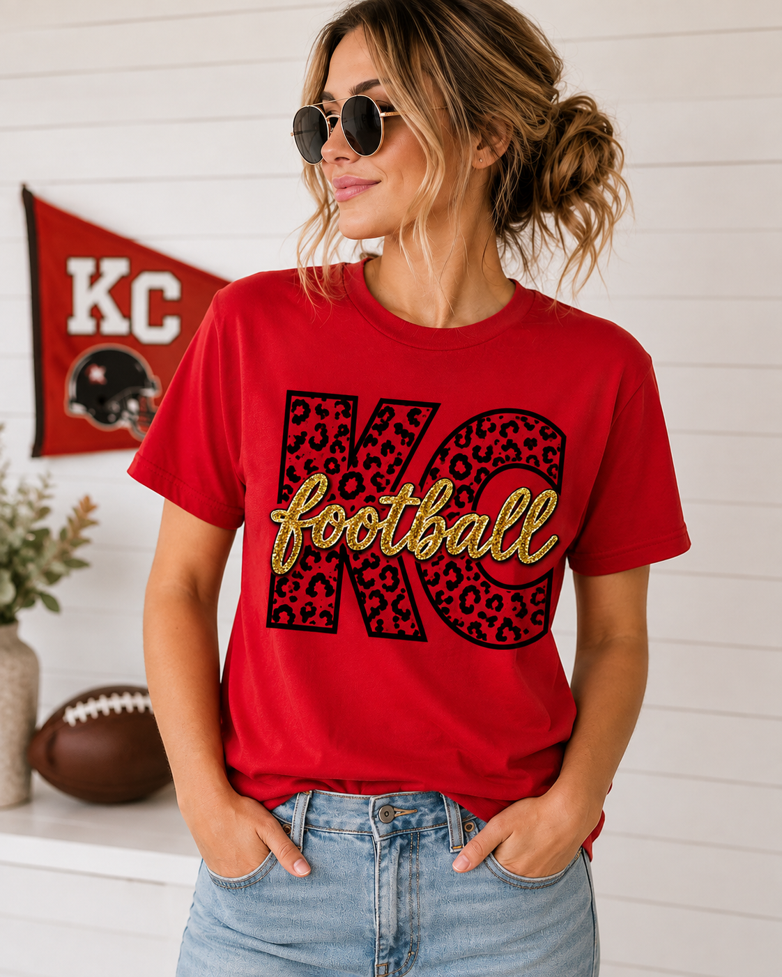 KC Football Glitter Leopard Tshirt
