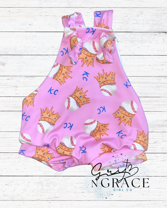 Pink KC Baseball Handmade Overalls