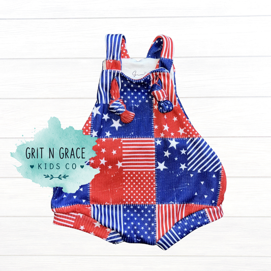 Red, White and Blue Flag Infant Overall Romper
