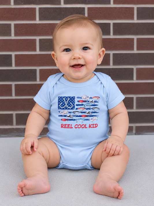 Reel Cool Kid Patriotic Fishing Shirt & Onesie
