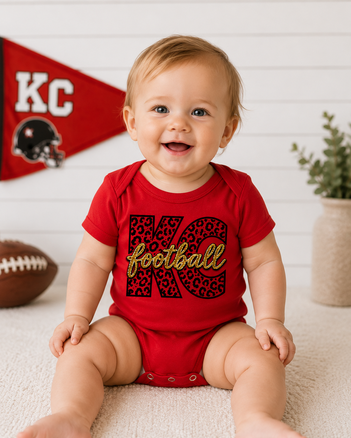 KC Football Glitter Leopard Onesie/Tshirt