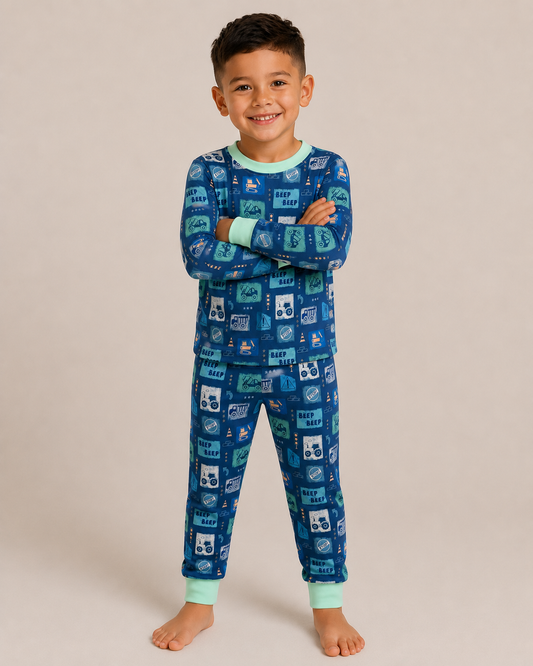 Beep Beep Youth Pajamas | Truck Pajama Set | Handmade Boutique PJs | Sizes 12m–9/10