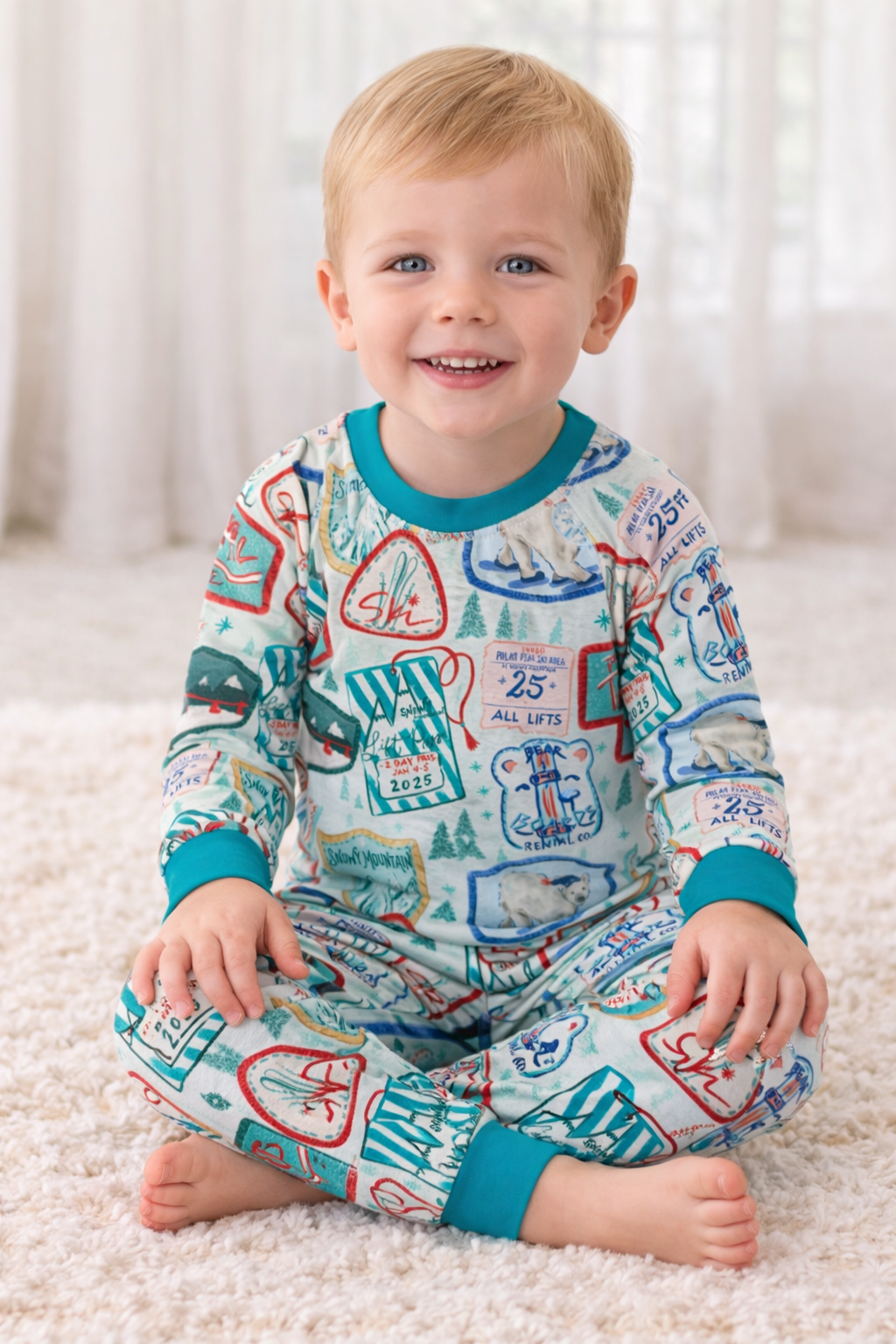 Snow Resort Kids Pajamas | Cozy Winter Pajama Set | Handmade Boutique PJs | Sizes 12m–9/10