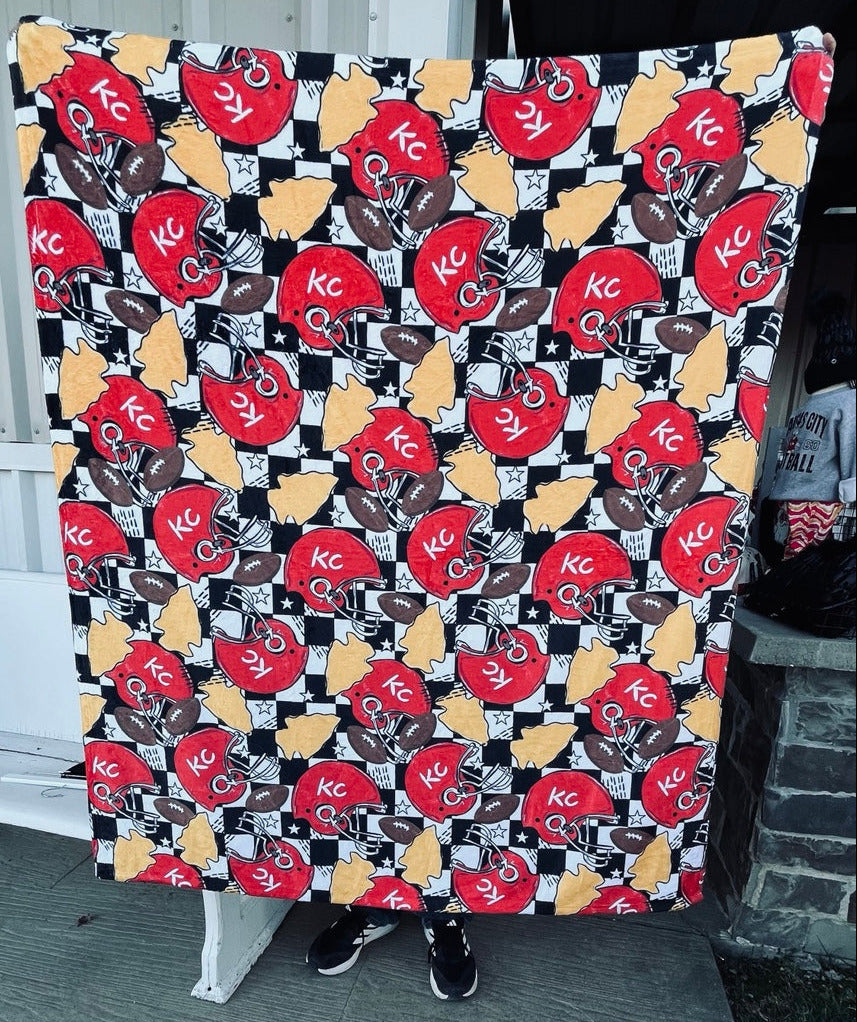 Checkerd KC Football Blanket