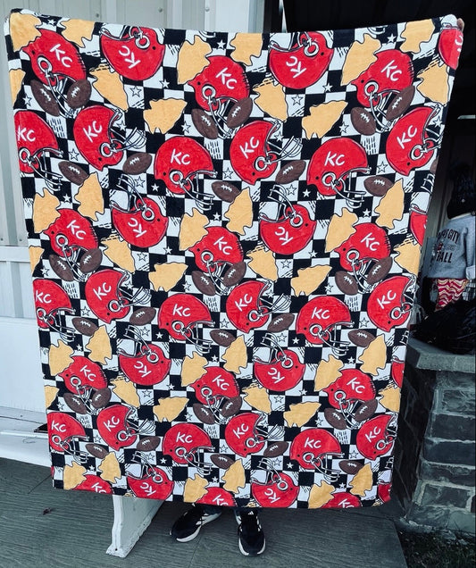 Checkerd KC Football Blanket