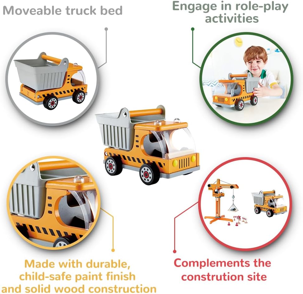 Hape Wooden Dump Truck| Pretend Play Construction Vehicle Toys for Toddlers
