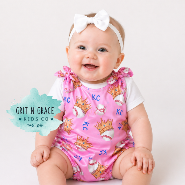 Pink KC Baseball Handmade Overalls