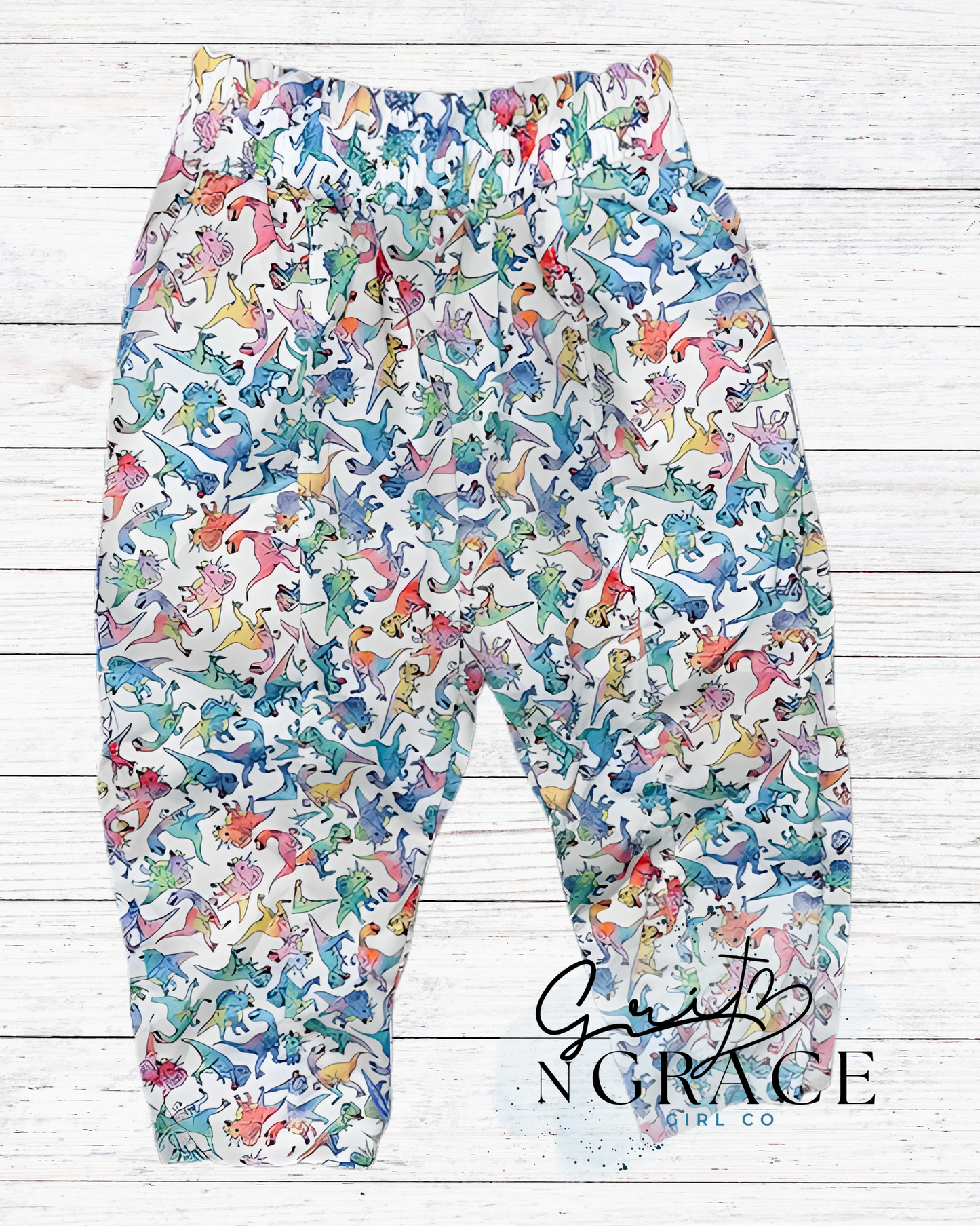 Retro Dino Barrel Pants with Elastic Waist