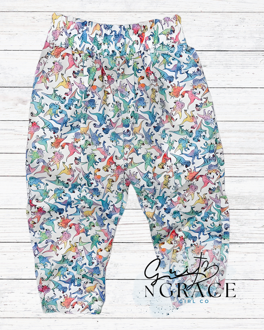 Retro Dino Barrel Pants with Elastic Waist