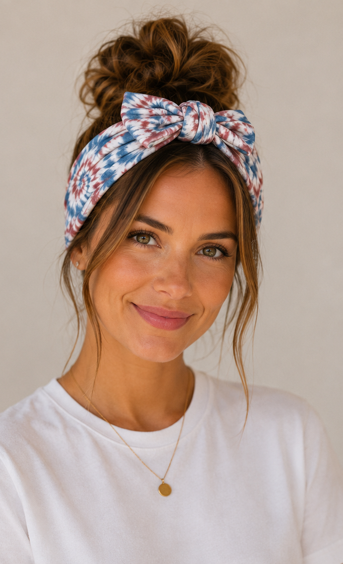 Red, White and Blue Tie Dye Headband